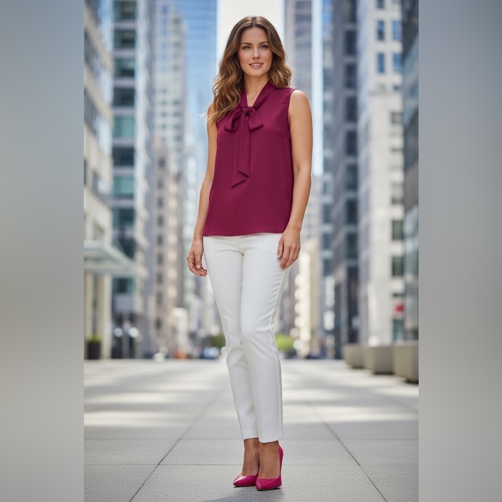 NEW, Banana Republic, Sleeveless Tie Neck Blouse Fuchsia, Size L, Stretch